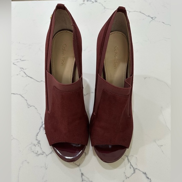 Calvin Klein Shoes - Calvin Klein Suede Women's Burgundy Peep Toe Heels Size 8.5